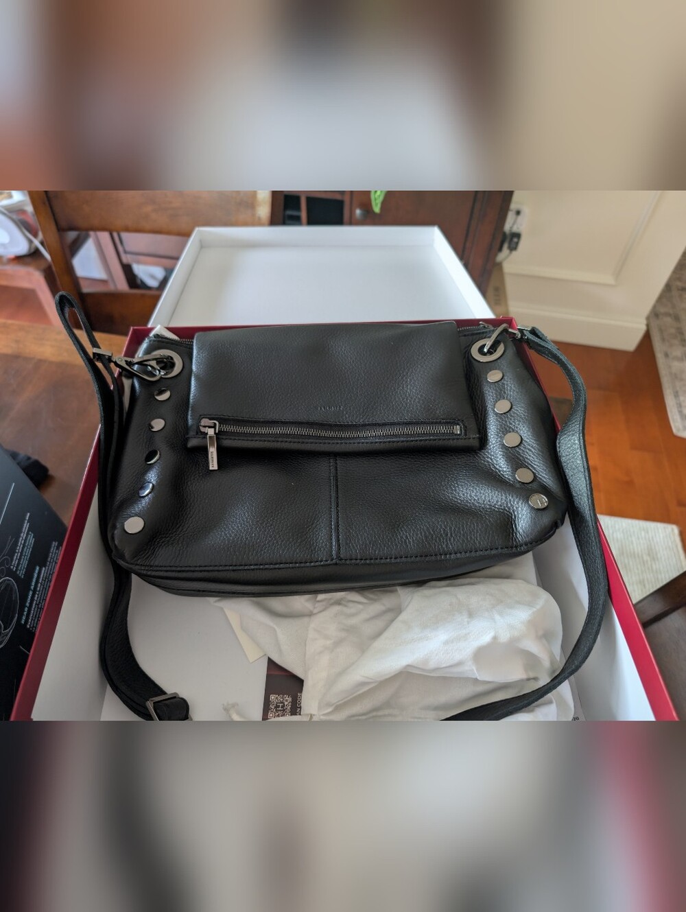 Black Hammit VIP  Grand Leather Studded Crossbody Bag